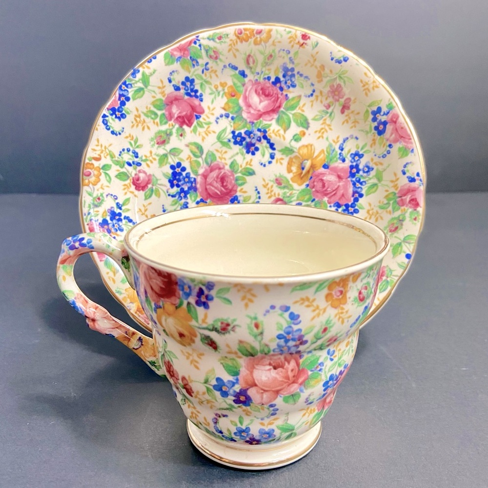Vintage James Kent Ltd Longton Rosalynde English Rose Chintz Tea Cup and Saucer